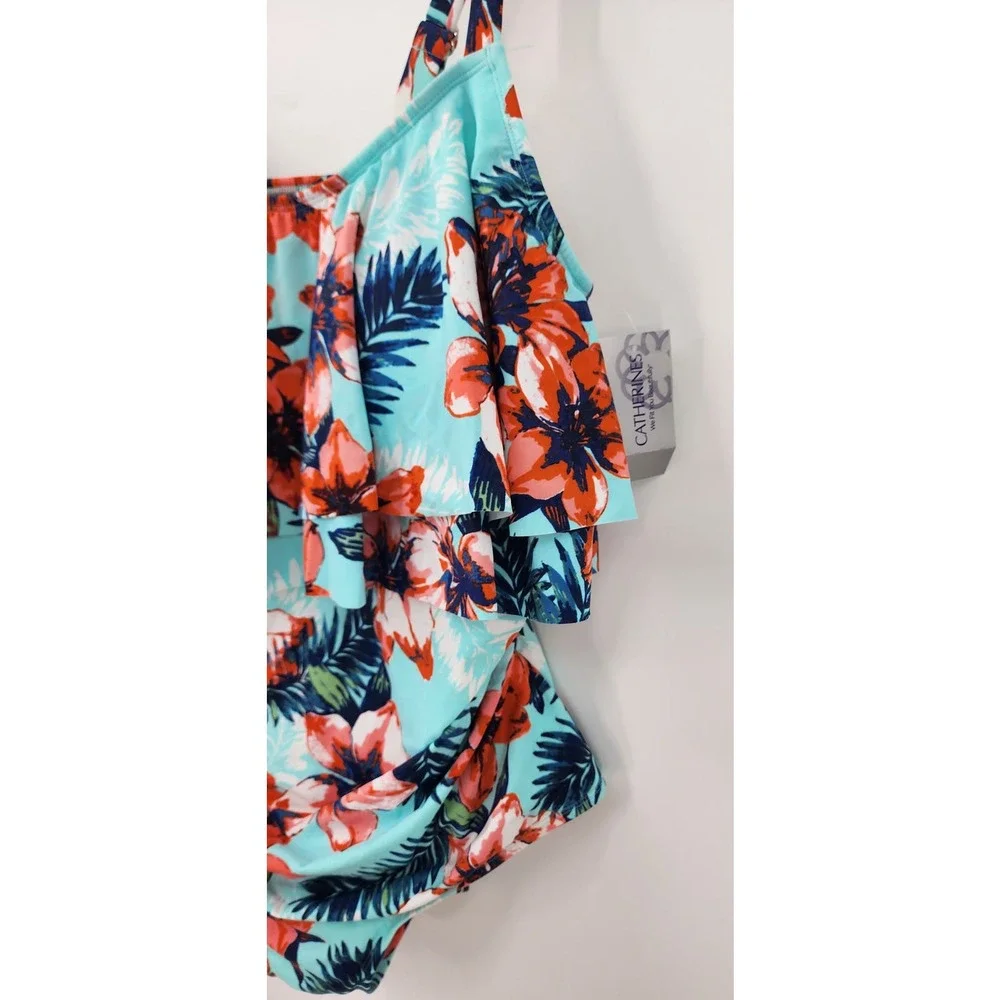 New NWT Catherines Floral One-Piece Ruffle‎ Front Flattering Swimsuit Size 22